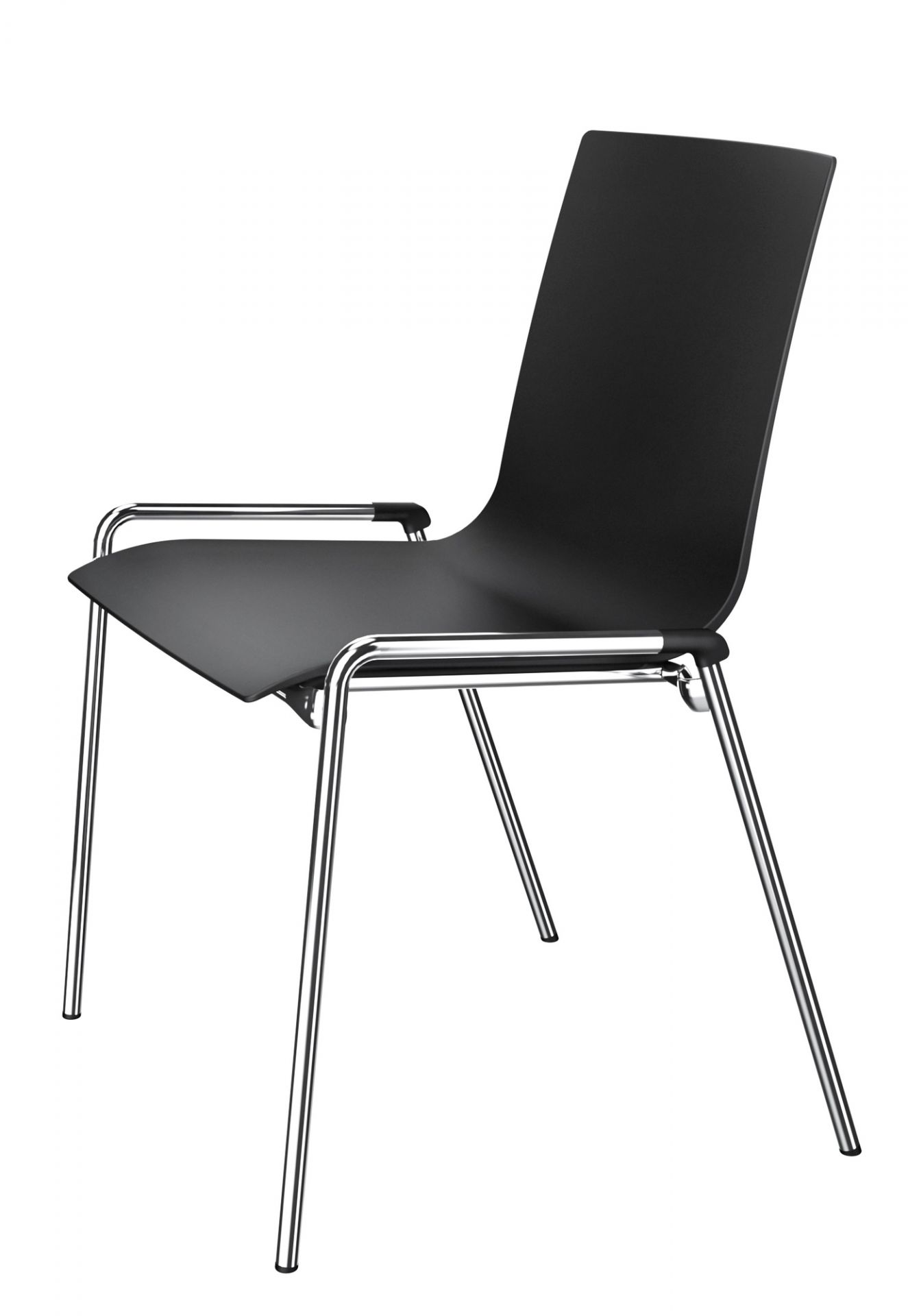 Schwarzer Thonet Stuhl S 260 ohne Armlehne mit verchromtem Stahlrohrgestell, moderner Bürostuhl.